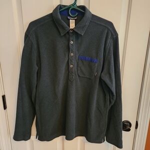 Patagonia Navy Blue Long Sleeve Fleece Shirt with Pocket 1/2 Button Mens Large